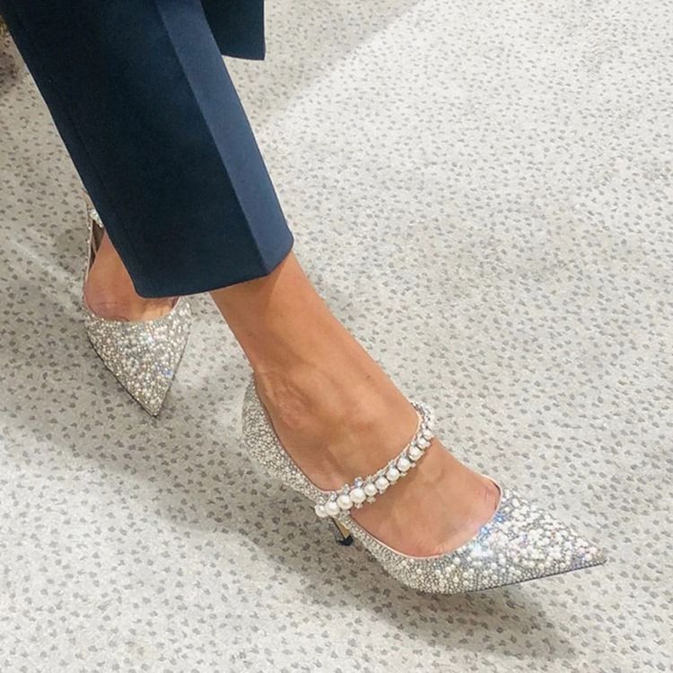 Beads Stiletto Heel Spiss Tå Vanlige Tynne Sko