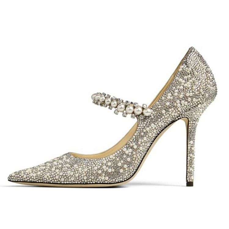 Beads Stiletto Heel Spiss Tå Vanlige Tynne Sko