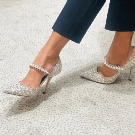 Beads Stiletto Heel Spiss Tå Vanlige Tynne Sko