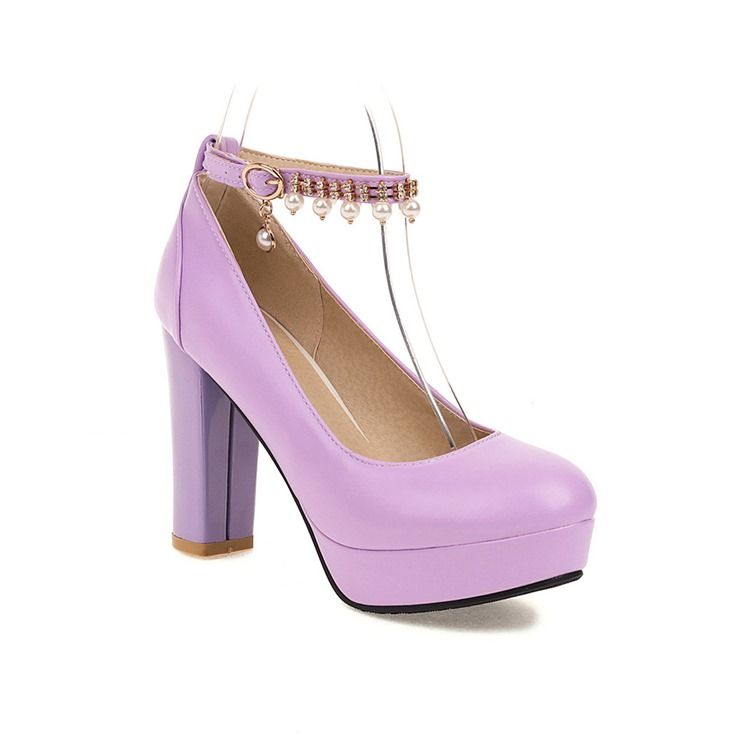 Chunky Heel Rund Toe Platform Enkle Tynne Sko