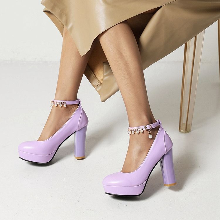 Chunky Heel Rund Toe Platform Enkle Tynne Sko