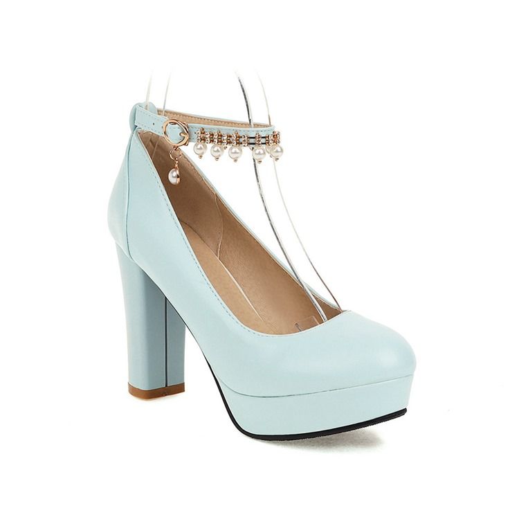 Chunky Heel Rund Toe Platform Enkle Tynne Sko