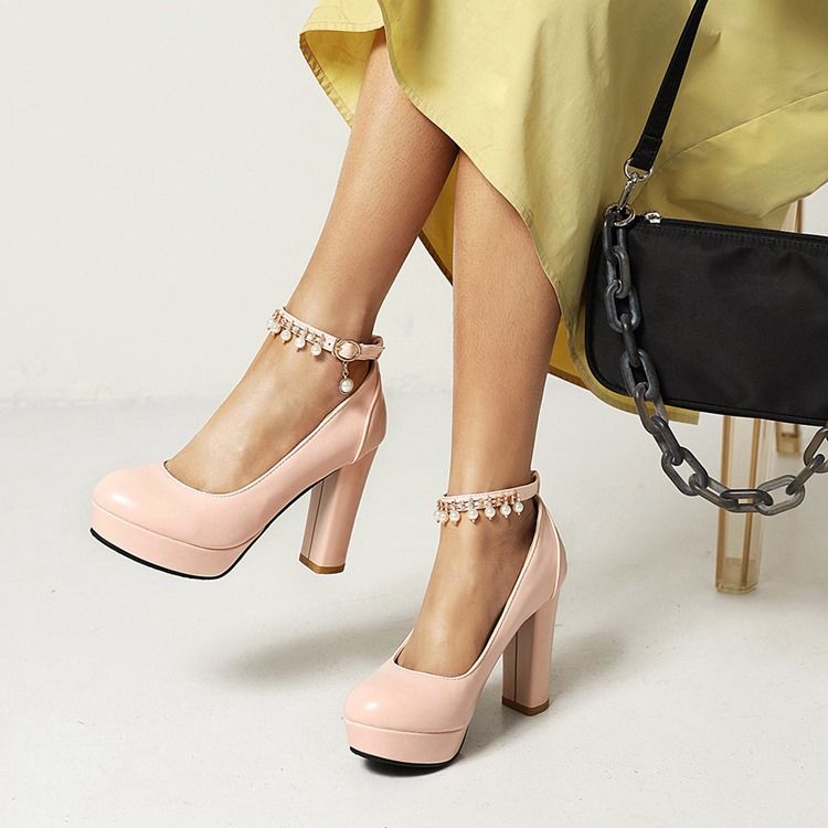 Chunky Heel Rund Toe Platform Enkle Tynne Sko