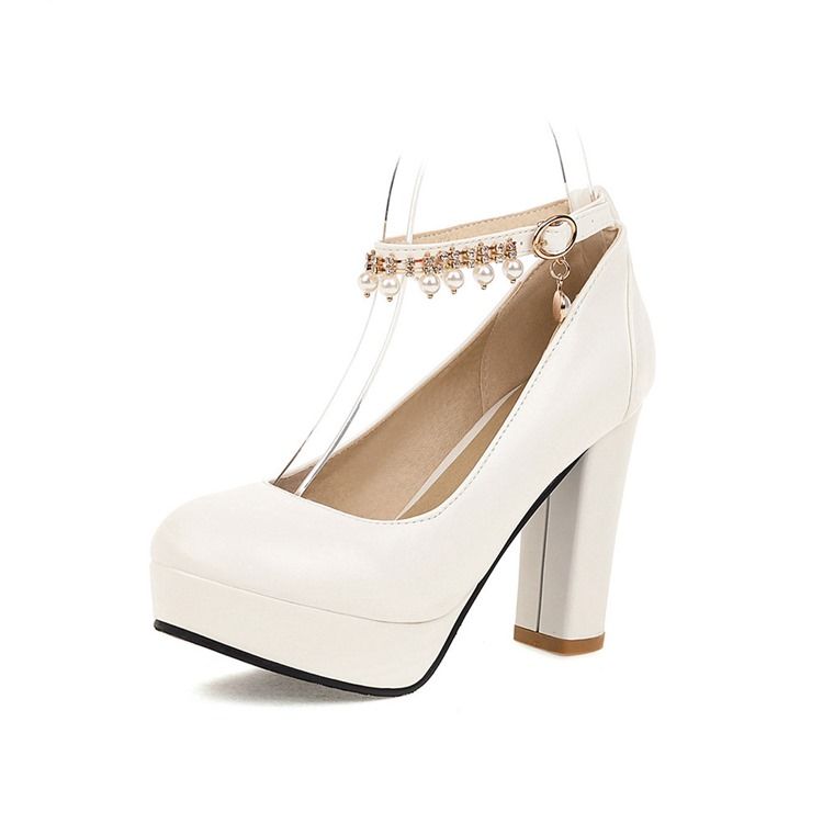 Chunky Heel Rund Toe Platform Enkle Tynne Sko