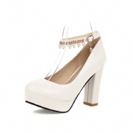 Chunky Heel Rund Toe Platform Enkle Tynne Sko