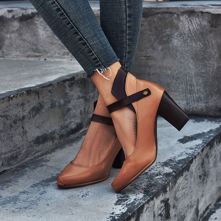 Chunky Heel Spenne Thread Western Tynne Sko