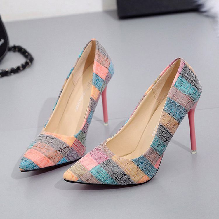 Color Block Slip-On Stiletto Heel Spiss Toe Pumps