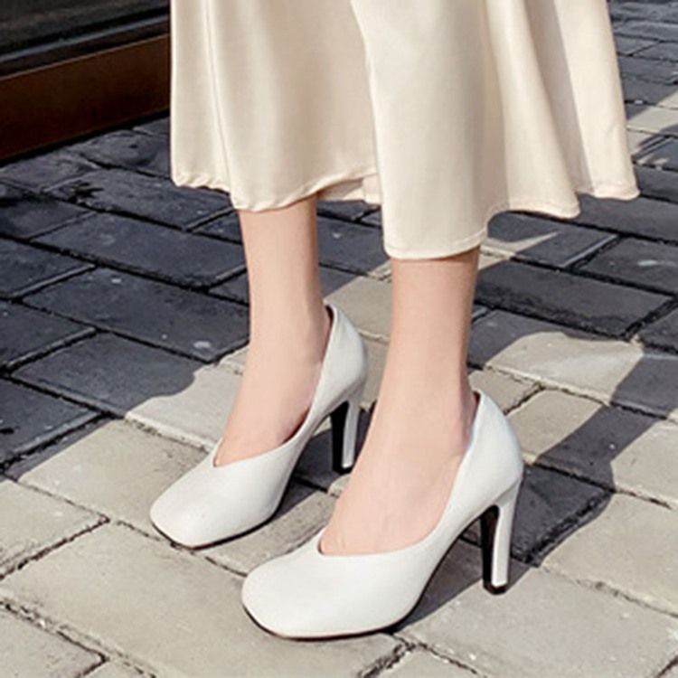 Pu Slip-On Square Toe Stiletthæl Kvinners Pumps