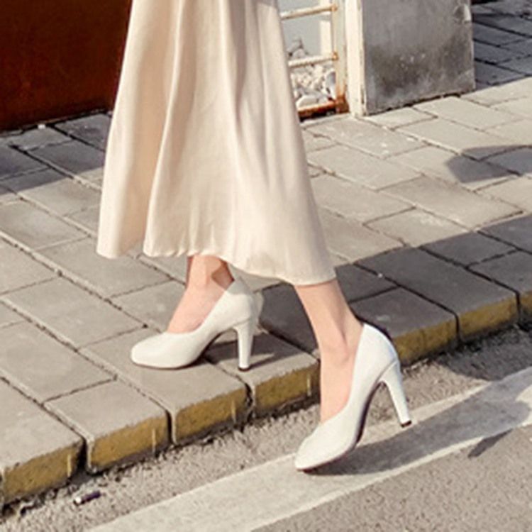 Pu Slip-On Square Toe Stiletthæl Kvinners Pumps