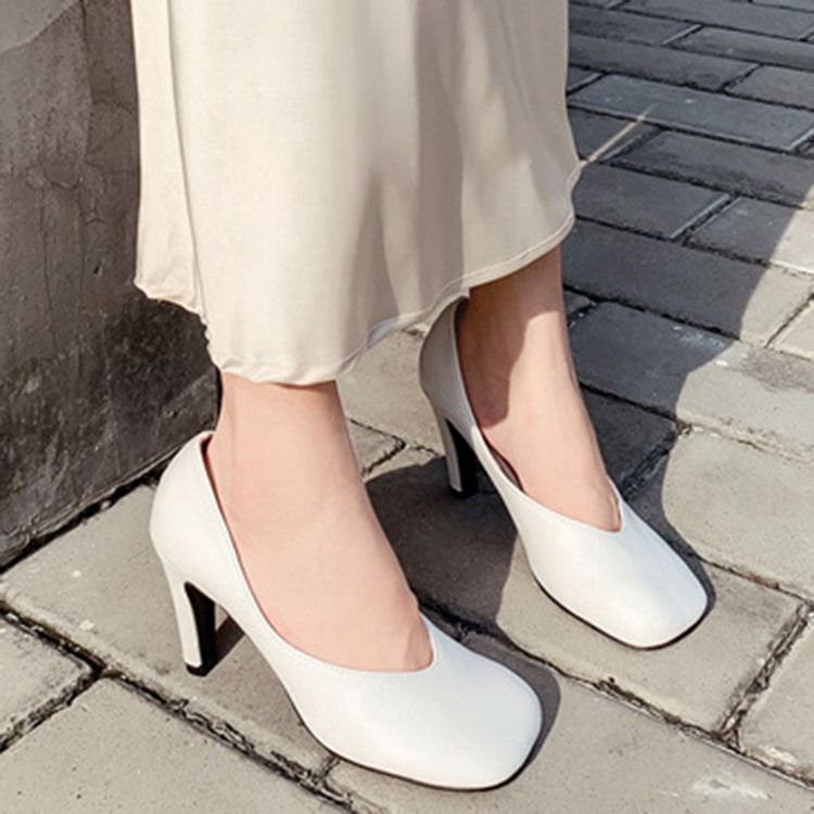 Pu Slip-On Square Toe Stiletthæl Kvinners Pumps