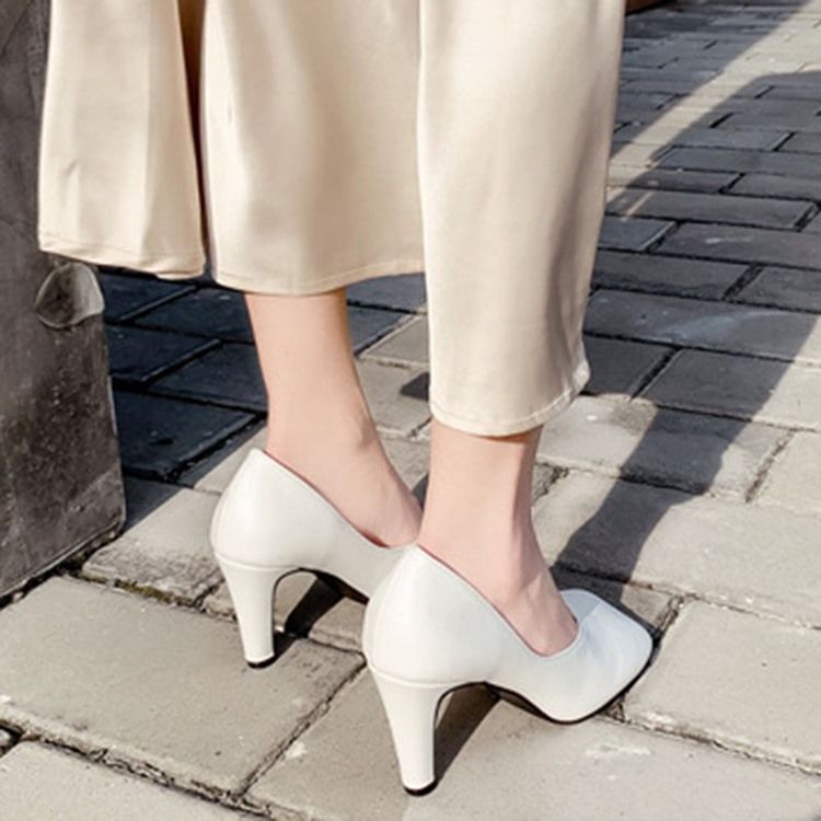 Pu Slip-On Square Toe Stiletthæl Kvinners Pumps