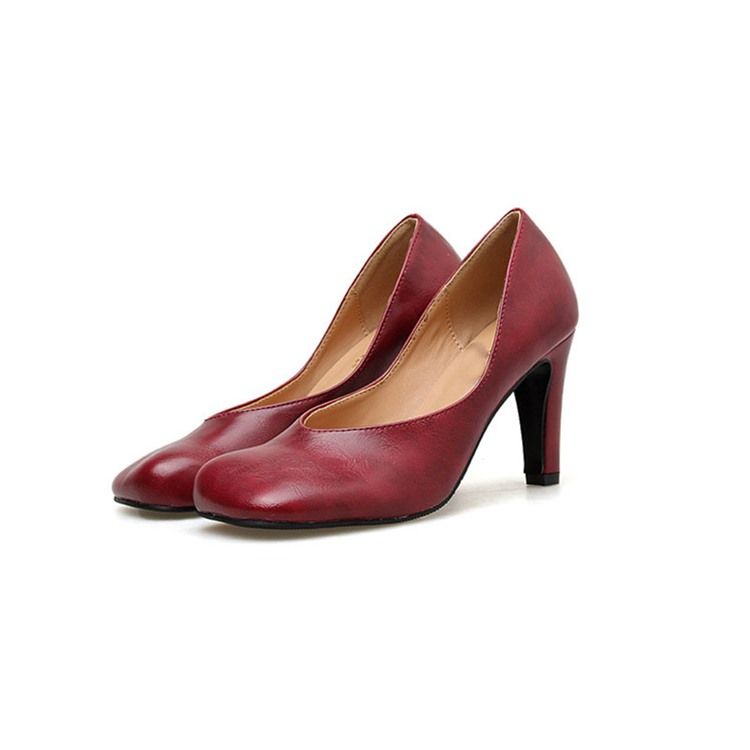 Pu Slip-On Square Toe Stiletthæl Kvinners Pumps