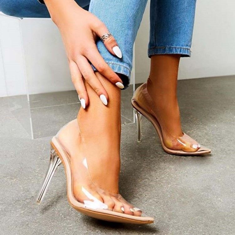 Pvc Slip-On Spiss Tå Stiletthæl Kvinners Pumps