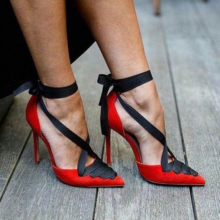 Unike Color Block Lace-Up Stiletto Heel Pumps