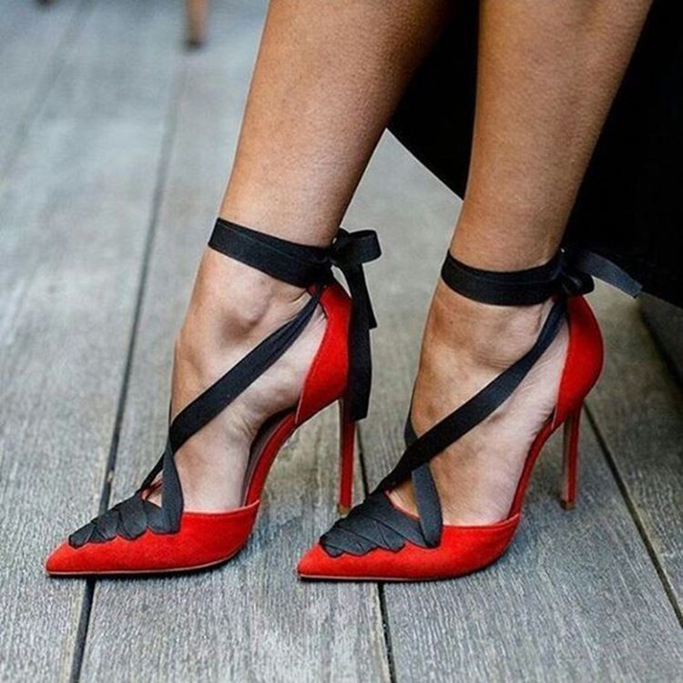 Unike Color Block Lace-Up Stiletto Heel Pumps