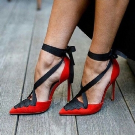 Unike Color Block Lace-Up Stiletto Heel Pumps