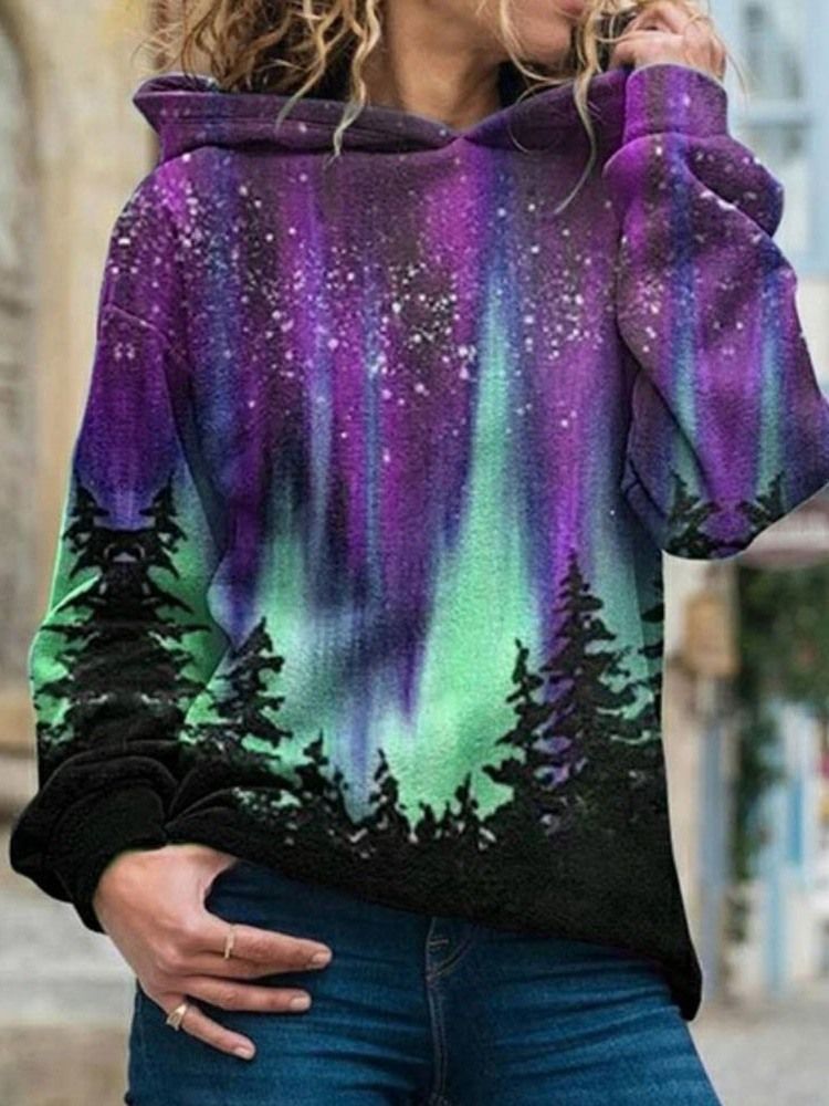 Galaxy Print Standard Fleece-Hettegenser For Kvinner