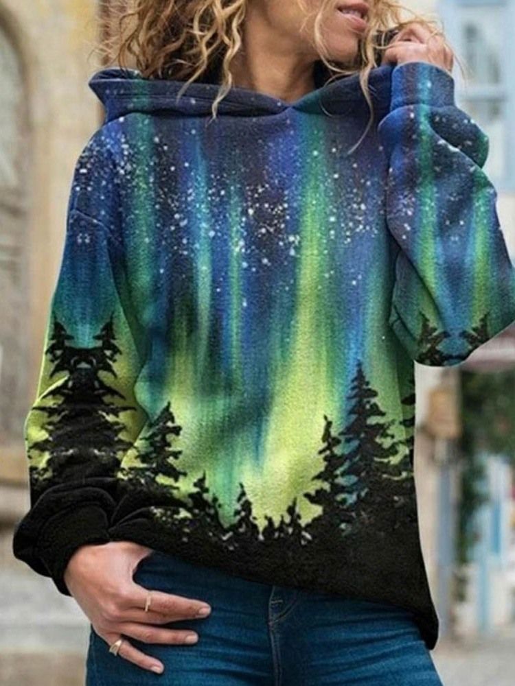 Galaxy Print Standard Fleece-Hettegenser For Kvinner