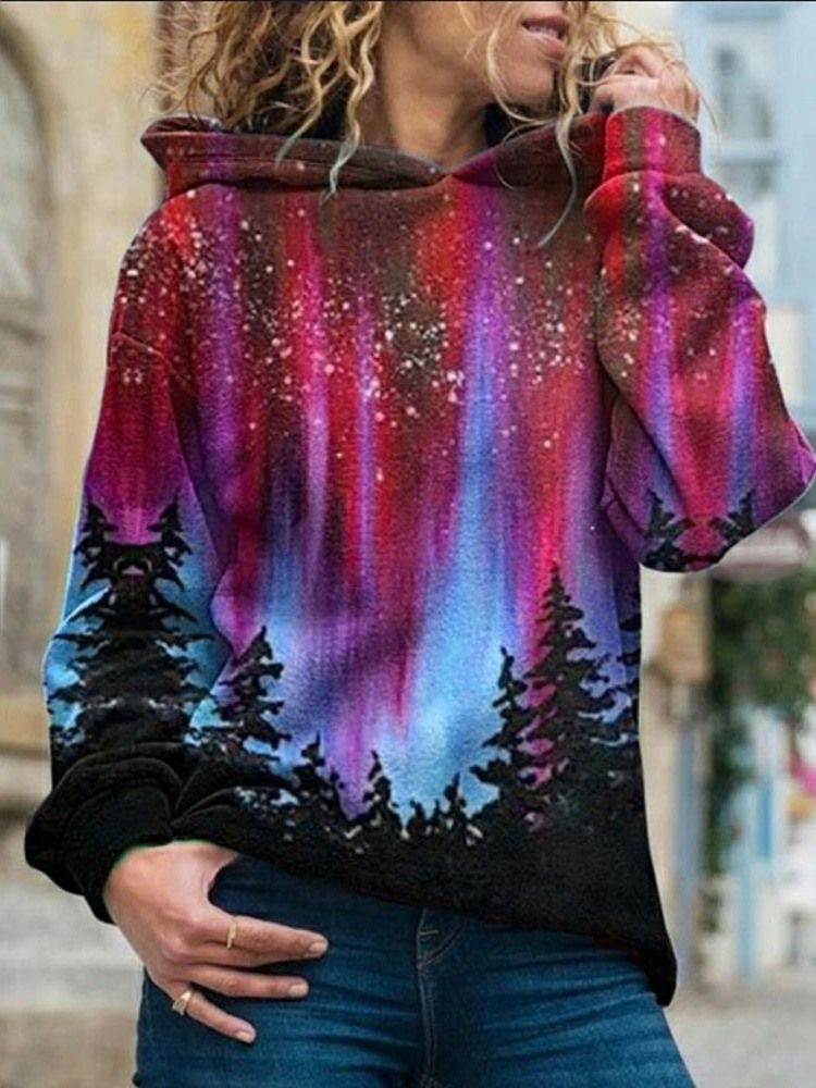 Galaxy Print Standard Fleece-Hettegenser For Kvinner