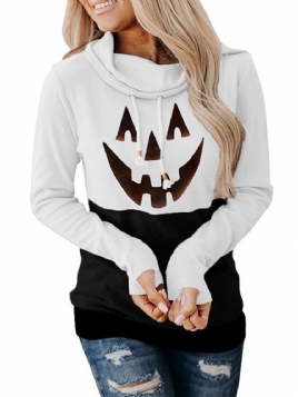 Halloween Print Cartoon Langermet Fleece-Hettegenser