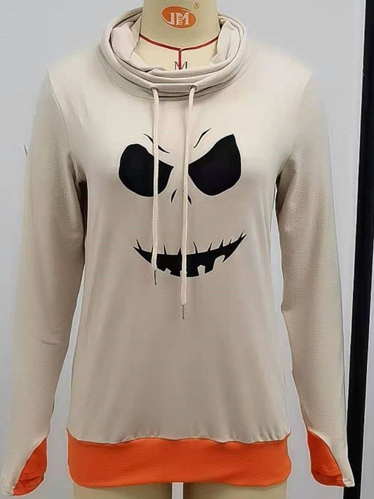 Halloween Print Cartoon Vanlig Langermet Fall Hettegenser