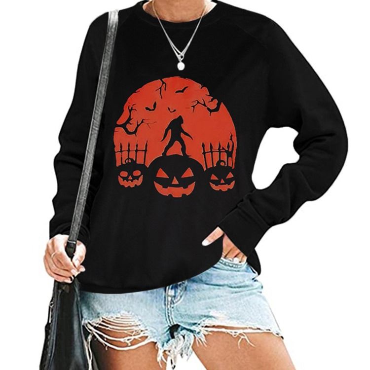 Halloween Print Skull Raglan Sleeve Rund Hals Langermet Hettegenser