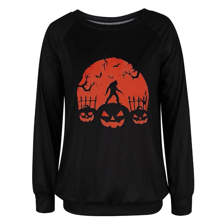 Halloween Print Skull Raglan Sleeve Rund Hals Langermet Hettegenser