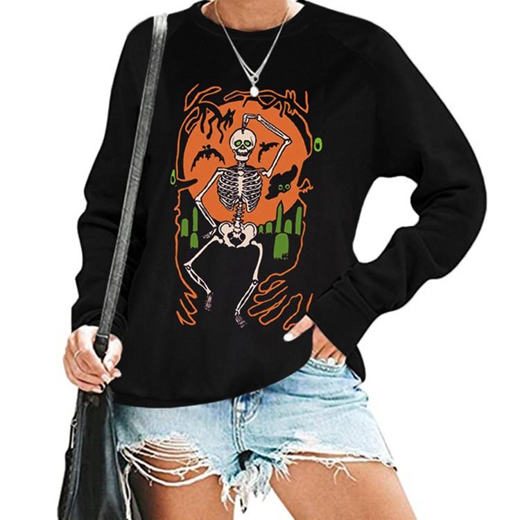 Halloween Print Skull Raglan Sleeve Rund Hals Langermet Hettegenser