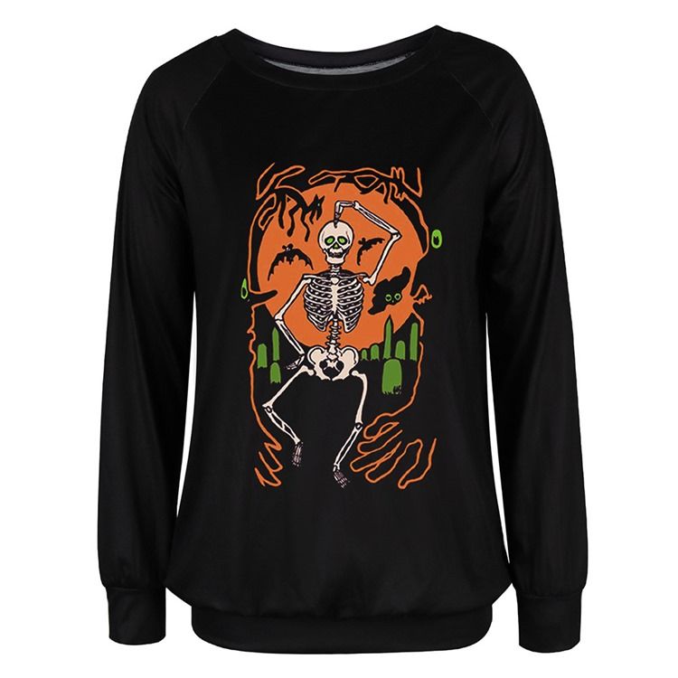 Halloween Print Skull Raglan Sleeve Rund Hals Langermet Hettegenser