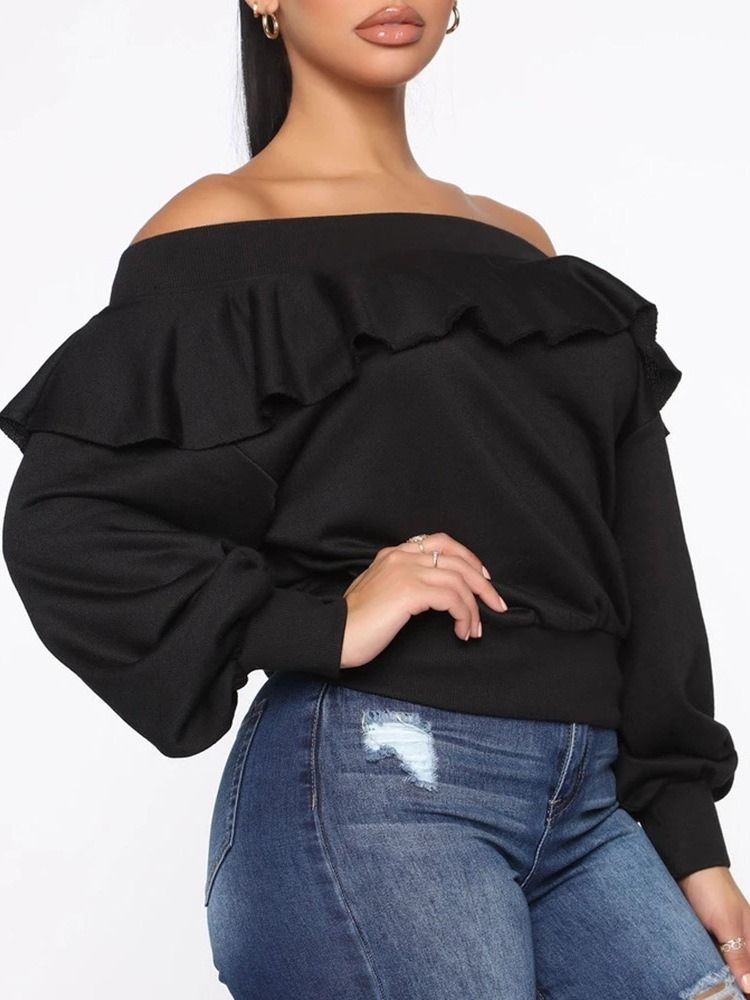 Vanlig Falbala Off Shoulder Fall-Hettegenser