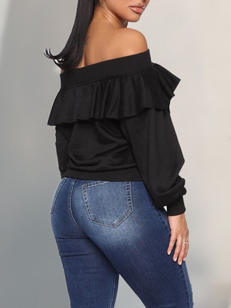 Vanlig Falbala Off Shoulder Fall-Hettegenser