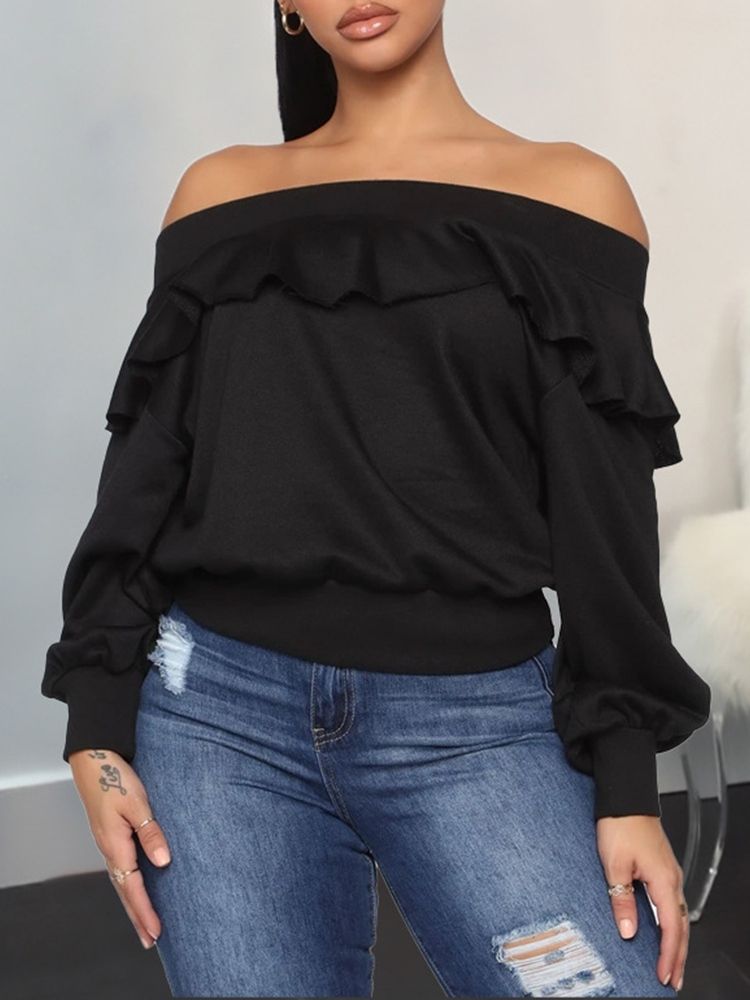 Vanlig Falbala Off Shoulder Fall-Hettegenser