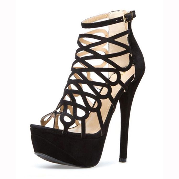 Black Butterfly Cut-Outs Stiletthæl Peep Toe Sandaler