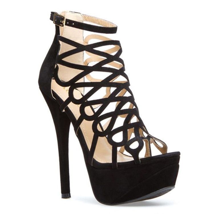 Black Butterfly Cut-Outs Stiletthæl Peep Toe Sandaler