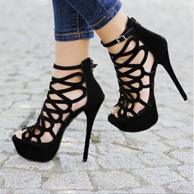 Black Butterfly Cut-Outs Stiletthæl Peep Toe Sandaler