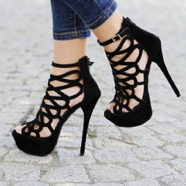 Black Butterfly Cut-Outs Stiletthæl Peep Toe Sandaler