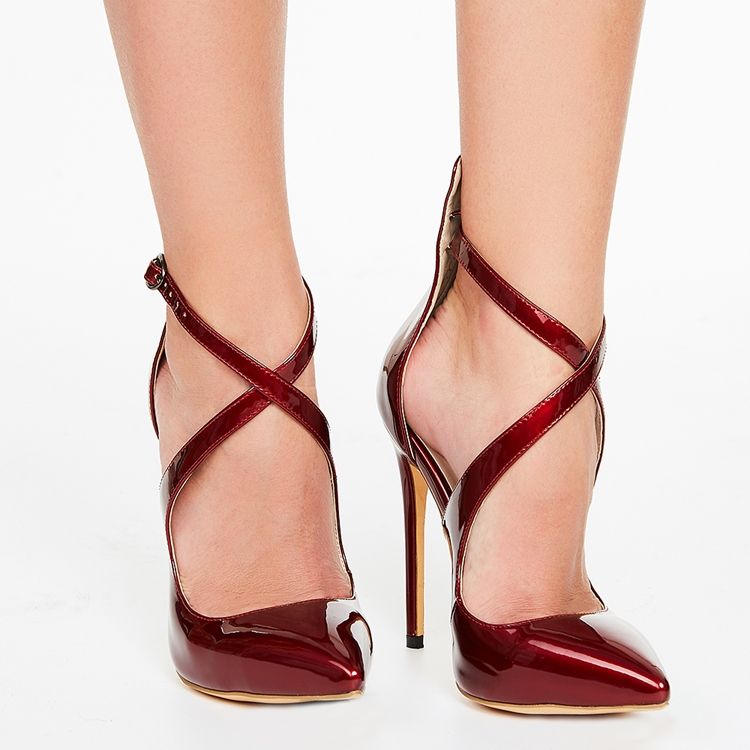 Burgundy Cross Wrap Spissede Stiletto-Sandaler