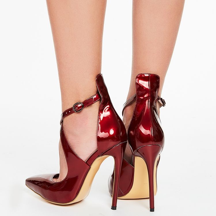 Burgundy Cross Wrap Spissede Stiletto-Sandaler