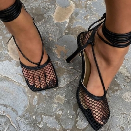 Lace-Up Stiletthæl Firkantet Tå Vanlige Sandaler