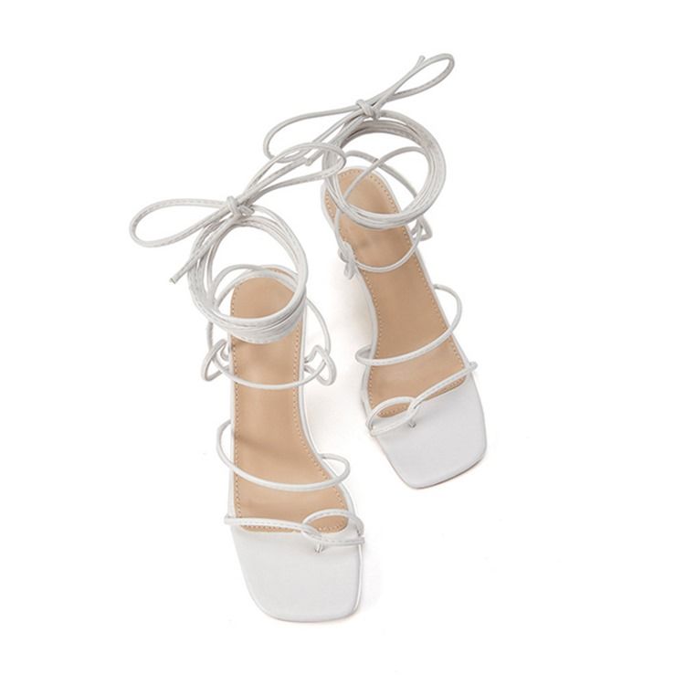 Lace-Up Thong Stiletthæl Lace-Up Gummi Sandaler For Kvinner