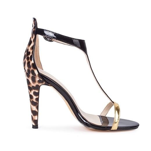 Pu Leopard Print T-Straps Stilettosandaler Med Åpen Tå