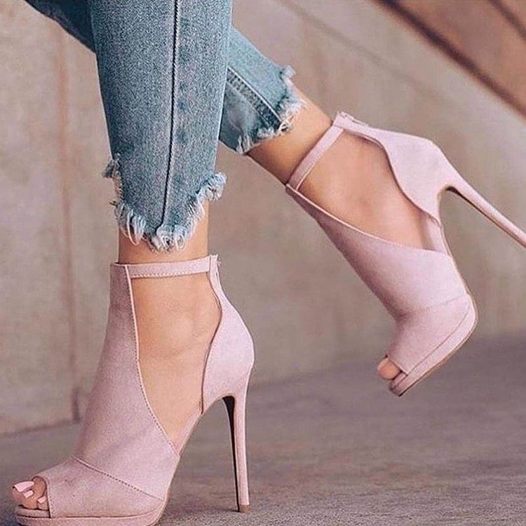 Semsket Vanlig Peep Toe Stiletto Heel Pumps