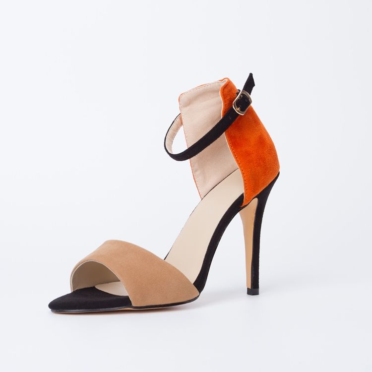 Sling Back Patchwork Oransje Stilettos Sandaler