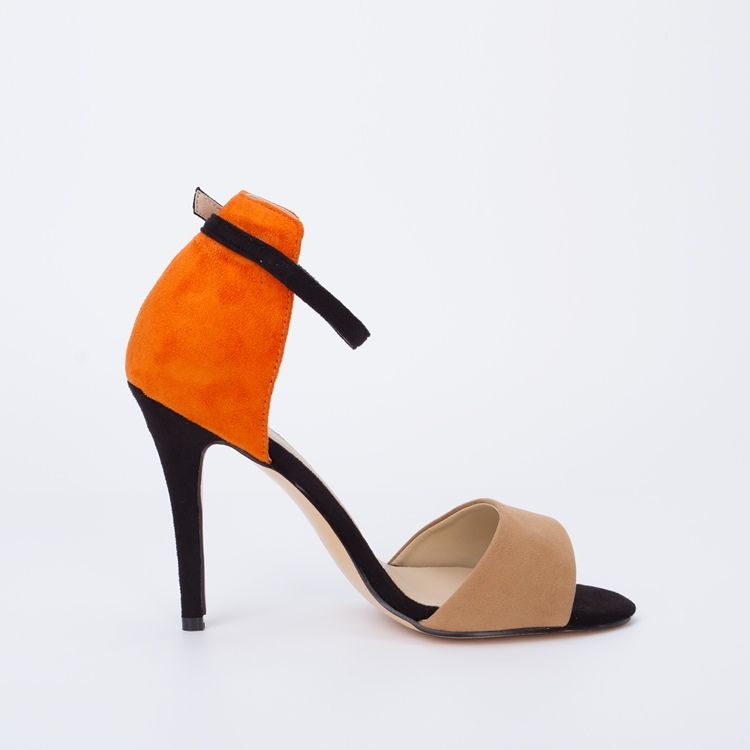 Sling Back Patchwork Oransje Stilettos Sandaler