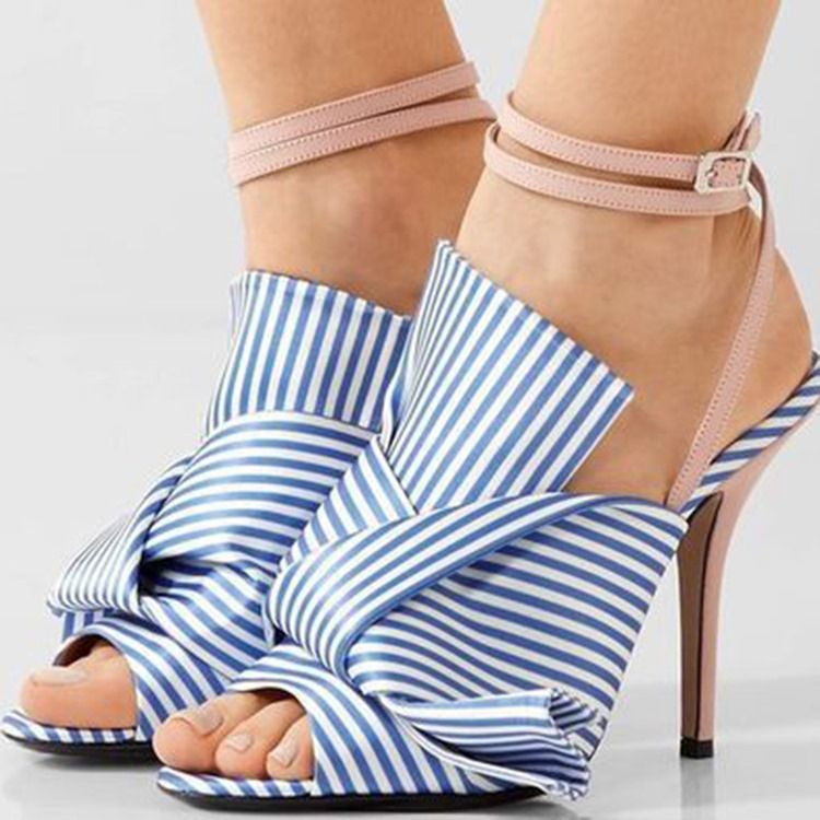 Sløyfe Stripe Ankelstropp Stiletthæl Damesandaler