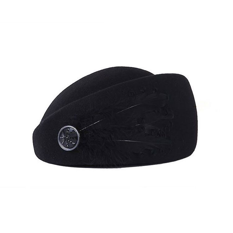 Fjærdekorert Ull Beret Hat