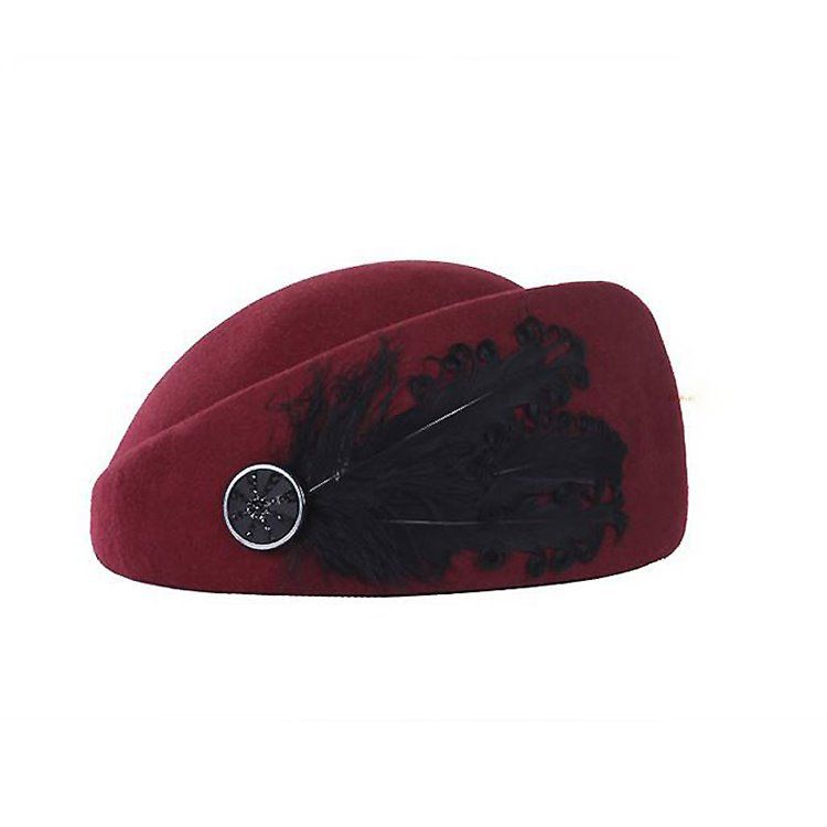 Fjærdekorert Ull Beret Hat