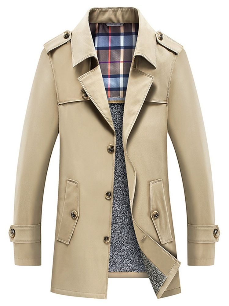 Button Standard Vanlig Tynn Slim Trench Coat