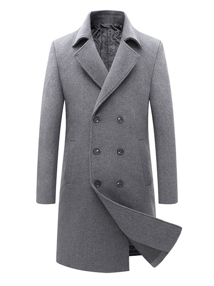 Plain Button Lapel England Double-Breasted Coat