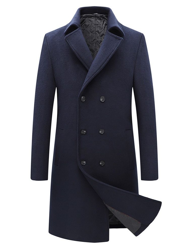 Plain Button Lapel England Double-Breasted Coat